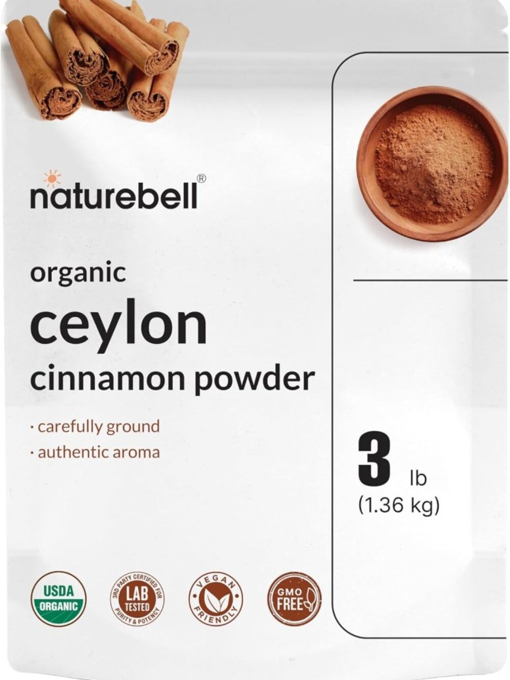 Organic Ceylon Cinnamon Powder 3lbs - Freshly Ground, Non-GMO, Gluten-Free Spice